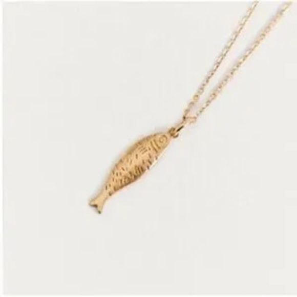 Jewelry - New! 14K Gold Plated Fish Sardine Charm Necklace NWOT Gift Minimalist